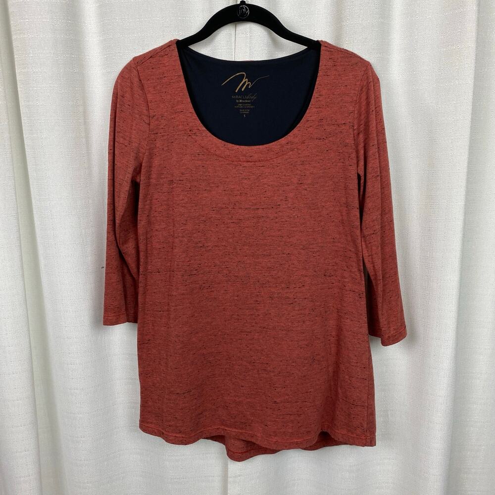 Miraclebody by Miraclesuit 3/4 Sleeve Heathered Pink Red Top Sz.S
